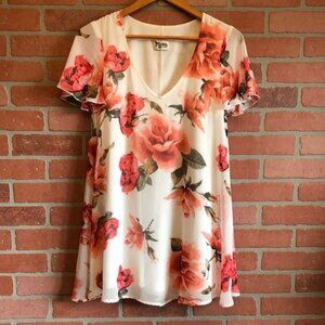 Show me your Mumu Womens floral shift dress Size XS flowy sheer over lined
